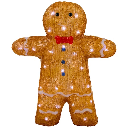 16&#x22; LED Lighted Acrylic Gingerbread Man with Bow Tie Christmas Decoration